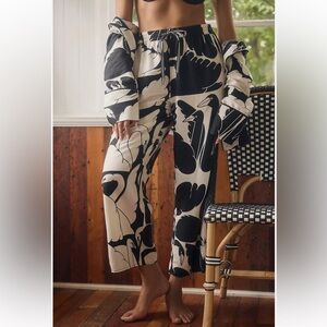 Anthropologie Cecilia Pettersson Wide Leg Flannel Pajama Bottom Black White